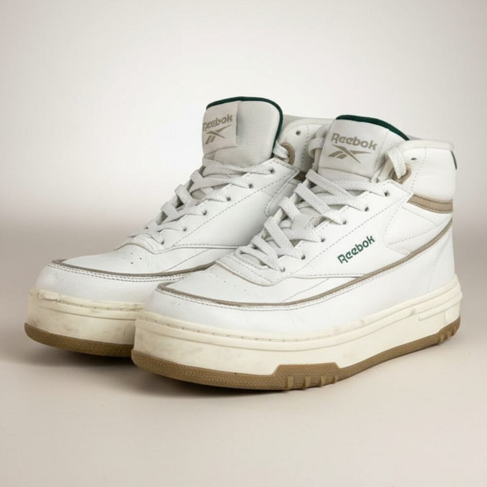 Reebok Womens Club C Geo Mid Platform Sneakers White Green Size 8